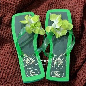 Green Floral Flip Flops